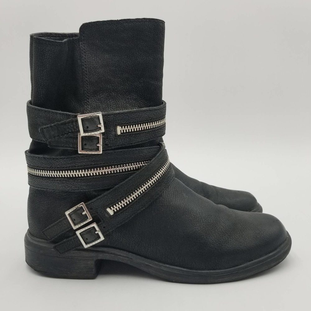 Vince Camuto Tavi Black Leather Moto Boot Biker Boots Women's Size 7.5